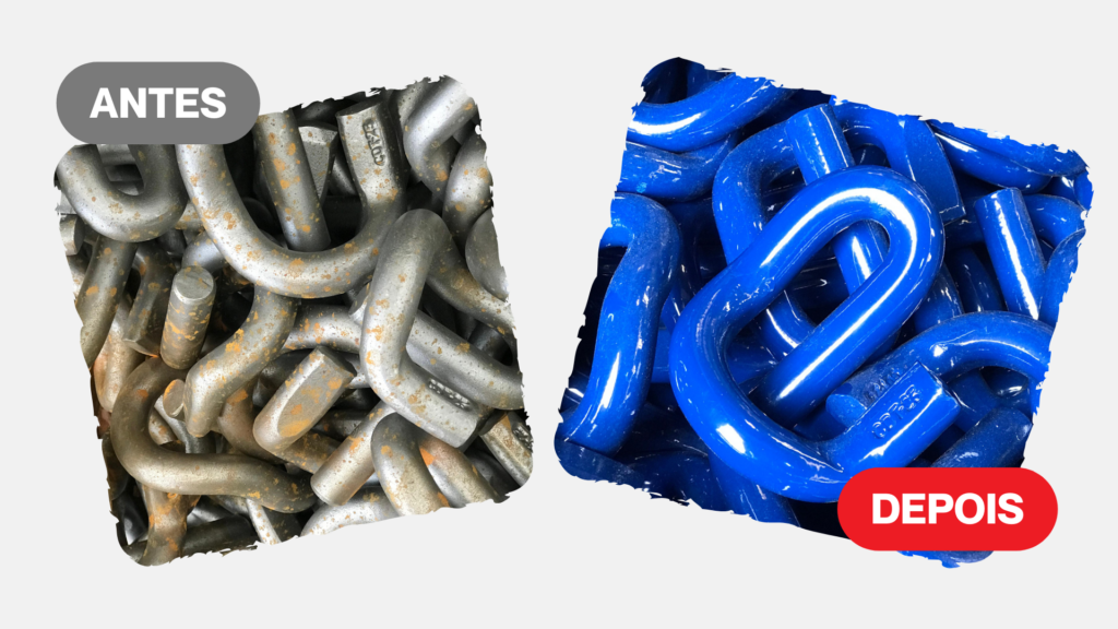 pintura industrial eletrostática a pó em exemplo de antes e depois